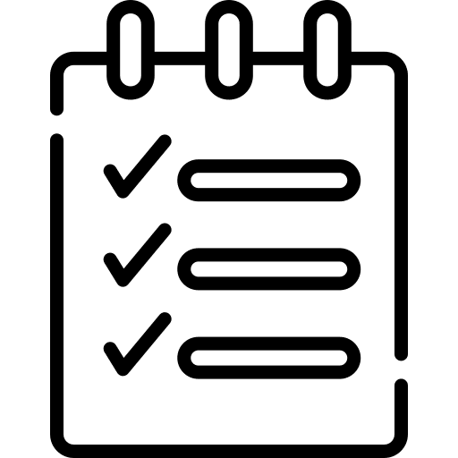Checklist icon with checkmarks on a notepad.