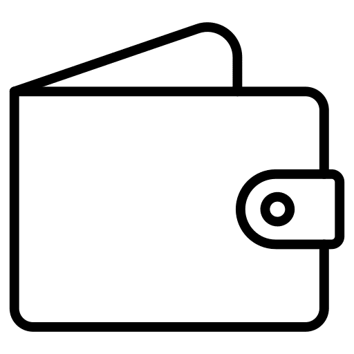 Minimalist outline of a wallet with a clasp.